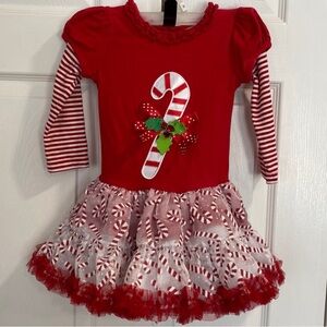Candy Cane Christmas Festive Red Kids Dress 3T
